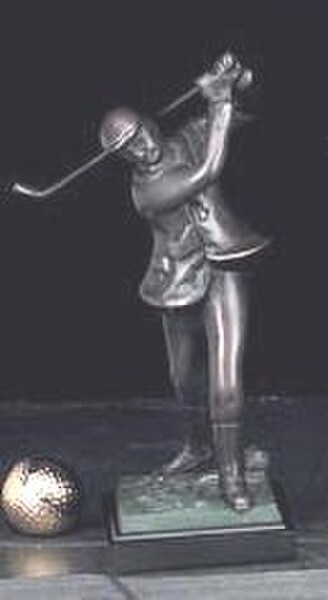 Bronzed Metal Golfer On Marble Base Sculpture Swinging